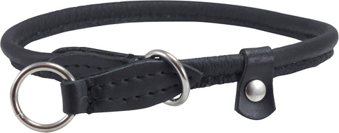 Round Genuine Rolled Leather Choke Dog Collar - Black (20" Long)