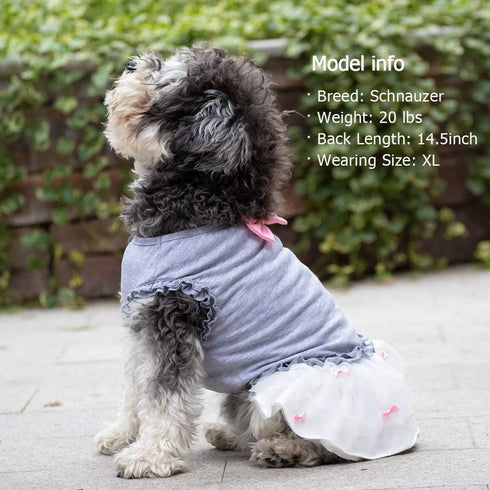 KYEESE Grey Dogs Dress with Pink Bowtie - Pet Puppy Clothes for Small Dogs Skirt