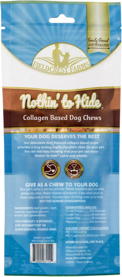 Fieldcrest Farms Nothing to Hide Natural Rawhide Alternative Small Twist Stix for Dogs - 10 Sticks, All Natural Chews
