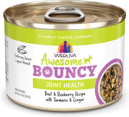 Weruva Awesome Bouncy Wet Dog Food, Beef & Brown Rice, 6oz Can