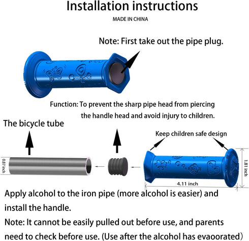 Kids Bike Handlebar Grips, 4Pcs Shorter Length (4.11"), Soft and Comfortable for Kids Girls Boys Bikes and Scooters