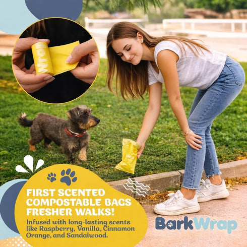 BARKWRAP BAG 240 100% Biodegradable Dog Poop Bags Rolls Raspberry Scented Extra Thick Compostable Waste Doggie Pet Bulk
