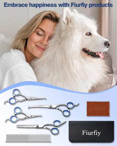 Furry Grooming Scissors Set, 5CR 6 in 1 Dog Grooming Scissors with Safety Round Heads for Dogs and Cats