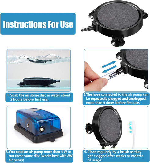 Mudder 4 Pieces Round Air Stone Disc with 12 Suction Cups, Hydroponics Pump Bubble Diffuser Kit