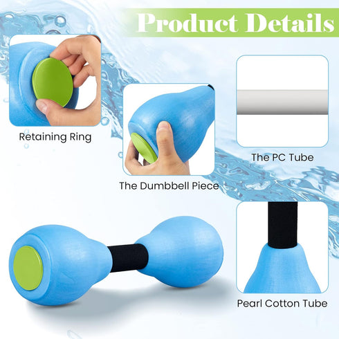 VIDELLY 2-Piece Aquatic Exercise Foam Dumbbell Set - Pool Fitness Water Aerobic Equipment