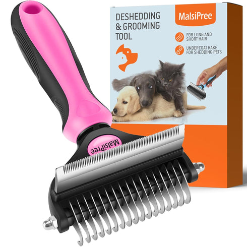 MalsiPree Pet Grooming Brush, 2 in 1 Deshedding Tool & Dematting Rake for Dogs/Cats, Reduces Shedding by 95%