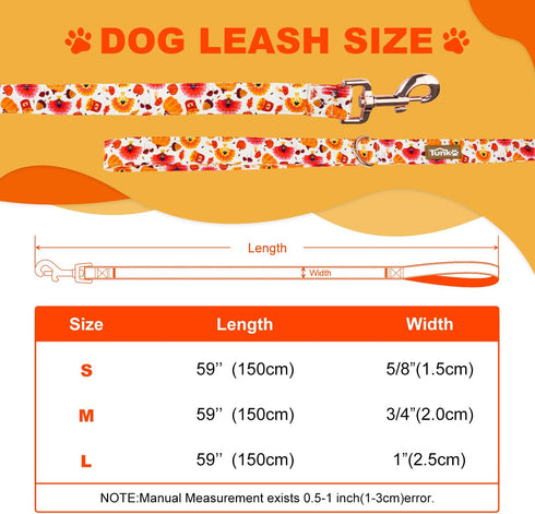Dog Leash with Pumpkin and Turkey Pattern, Durable Stylish Thanksgiving Pet Leash for Daily Walking, Available in