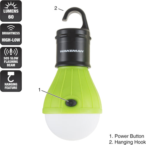 2-Pack Bulbs Settings of Portable LED Tent Light - Indoor/Outdoor Hanging Lights with Three - for Camping, Hiking