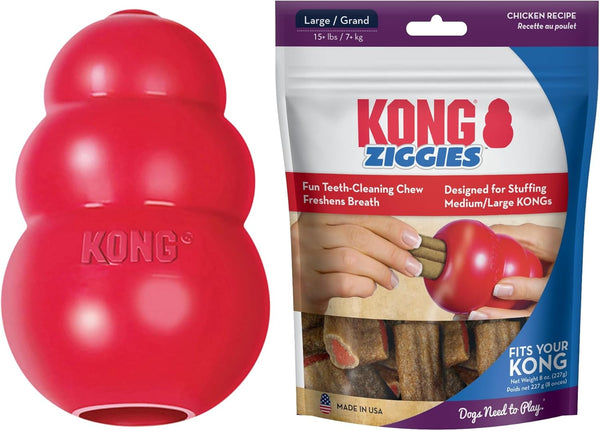 KONG Classic Toy & Ziggies Treats Combo Pack - Durable Chew Toy