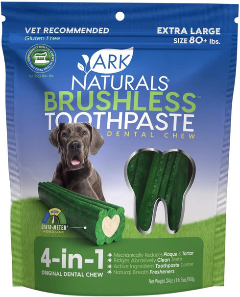 Ark Naturals Brushless Toothpaste, Dog Dental Chews for Extra Large Breeds, Freshens
