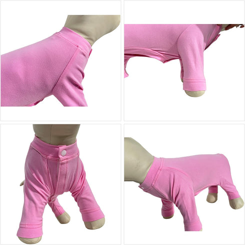 Lovelonglong Dog Pajamas - Lightweight Pure Cotton Jumpsuits for Large Medium Small Dogs, Stylish PJS, Pink S