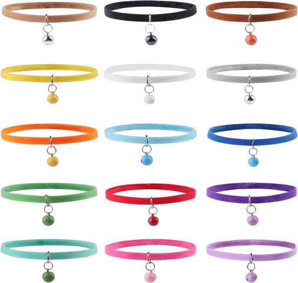 Whaline 15pcs Double Side Soft Plush Puppy ID Collars with Bells for Dog and Cat