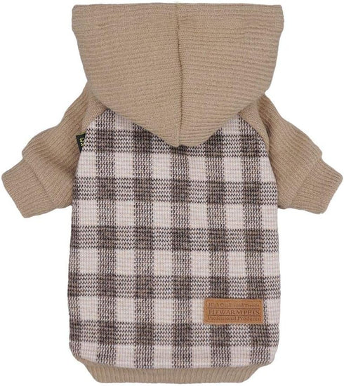 Fitwarm Tartan Plaid Dog Hoodie - Knitted Clothes for Small Dogs, Beige, XS