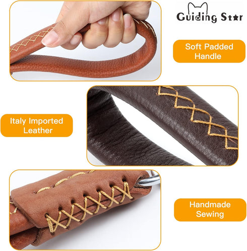 Guiding Star Short Leather Dog Leash, Traffic Leash for Large Medium Dogs, Training and Walking (12"*3/4", Orange)