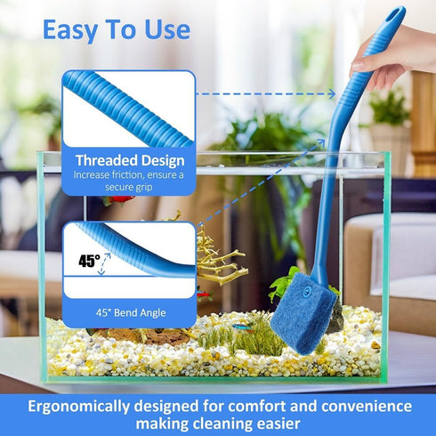 Novique Fish Tank Cleaner with Five Sided Sponge Brush and Long Handle Aquarium Scrubber Alage Scraper for Glass