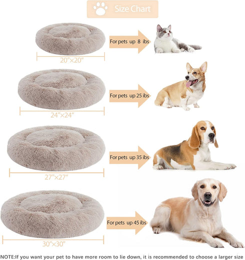 WNPETHOME Calming Dog Bed Cat Bed Donut, Faux Fur Self-Warming Cuddler, Round Plush (30 x 30 x 10 Inch, Brown)