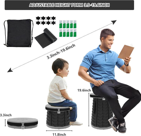 VIVETERA Camping Toilet Retractable Portable for Adults Kids, Adjustable Height Potty with Lid Foldable Design