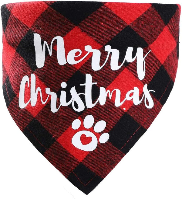 Festival Christmas Dog Bandana, Adjustable Soft Pet Triangle Scarf with Plaid Patterns for Small Medium-Large Dogs