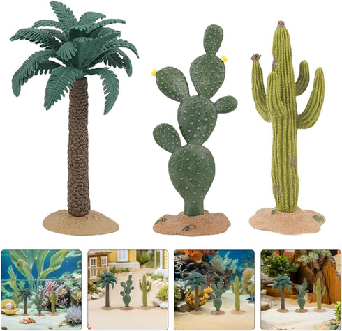 3pcs Set Hemoton Artificial Cactus Plant with Faux Succulents and Miniature Desert Landscape Ornaments for Reptile