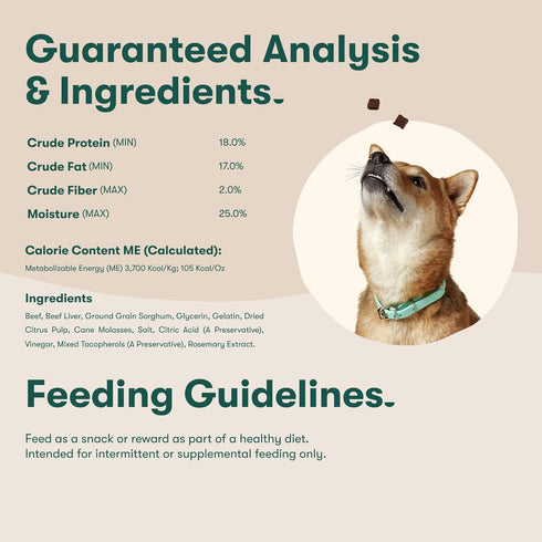 Jinx Bites Natural Soft Jerky Dog Treats - Made with Slow-Smoked Real Beef & Liver, Low-Calorie, with Protein - 5oz.