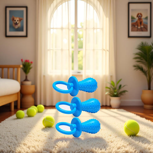 Xinjincang 3Pcs Blue Dog Pacifier Chew Toys, Mini Bite Resistant Bell Shape Rubber Pacifier Pet Dog Puppy Molar Chew