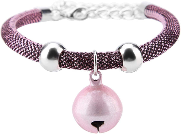 Adjustable Nylon Cat Collar with Bell, Safety Collar for Cats (Pink)