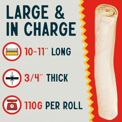 Canine Chews 10-11" Dog Rawhide Retriever Rolls - 100% USA-Sourced Natural Beef Raw Hide Bones for Large Dogs (20 Pack)