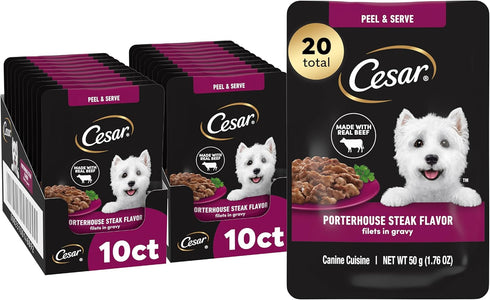 Cesar Filets in Gravy Wet Dog Food, Porterhouse Steak Flavor, 1.76 oz.