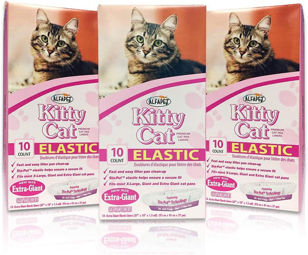 Alfapet Kitty Cat Litter Box Disposable, Elastic Liners, 30 Count for Large Litter Pans
