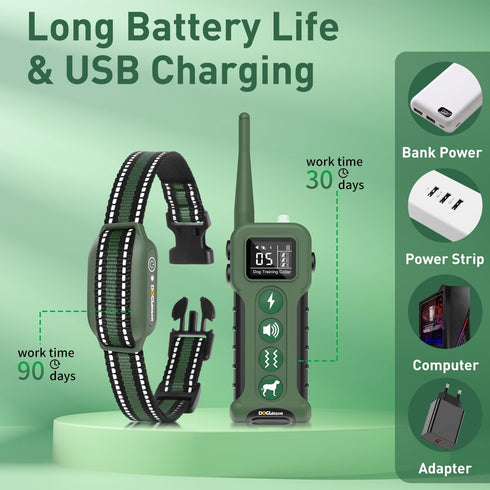 Dog Training Shock Collar with Remote 3300ft Range - Waterproof Rechargeable E Collar for 10-110lbs Dogs