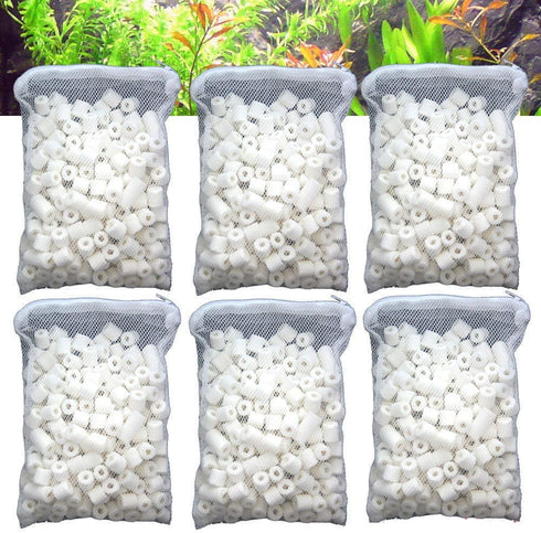 Aquarium Biological Bacteria House Ceramic Rings Filter Media - 6 lbs Bagged for Pond Fish Tank