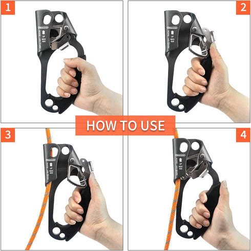 NewDoar UIAA & CE Certified Hand Ascender, Rock Climbing Tree Arborist Rappelling Gear for 8~13MM Rope