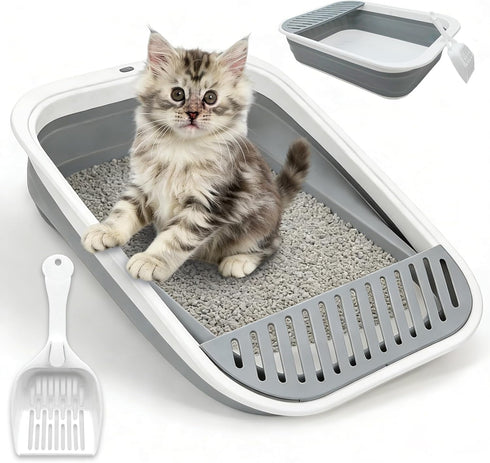 BNOSDM Collapsible Small Cat Litter Box for Kittens Open Potty Pan Foldable