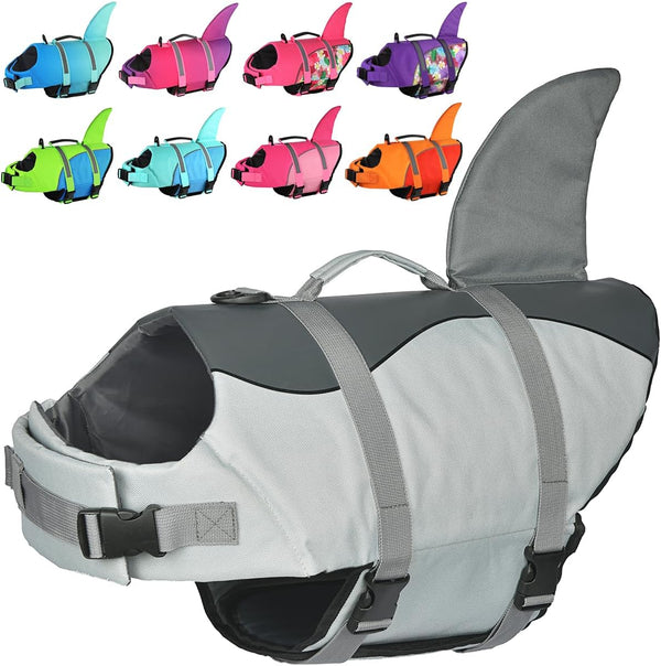Doglay Shark Dog Life Jacket, Adjustable Pet Flotation Vest for Small Medium Large Dogs, High Buoyancy