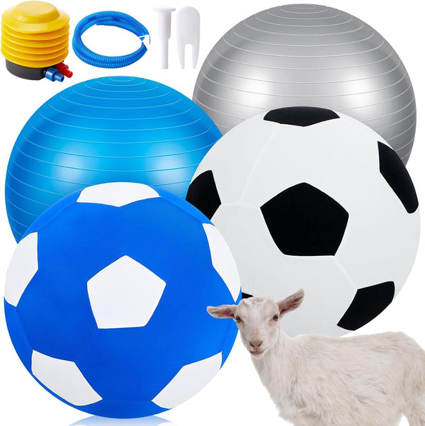 4 Pcs Goat Ball Toy Set with Covers, Anti Burst Training Toy with Inflator Pump