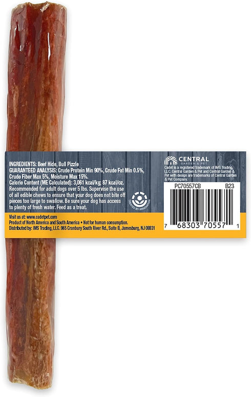 Cadet Bully Hide Sticks for Small Dogs, All-Natural Beef Pizzle, High Protein, 1 Count
