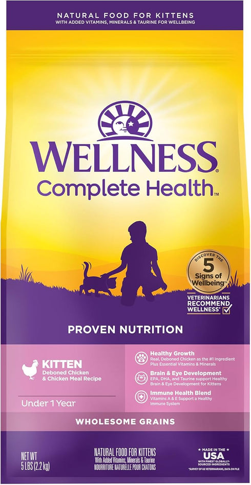 Wellness Complete Health Natural Dry Kitten Food with Wholesome Grains, Made in USA with Real Meat (Kitten, Chicken