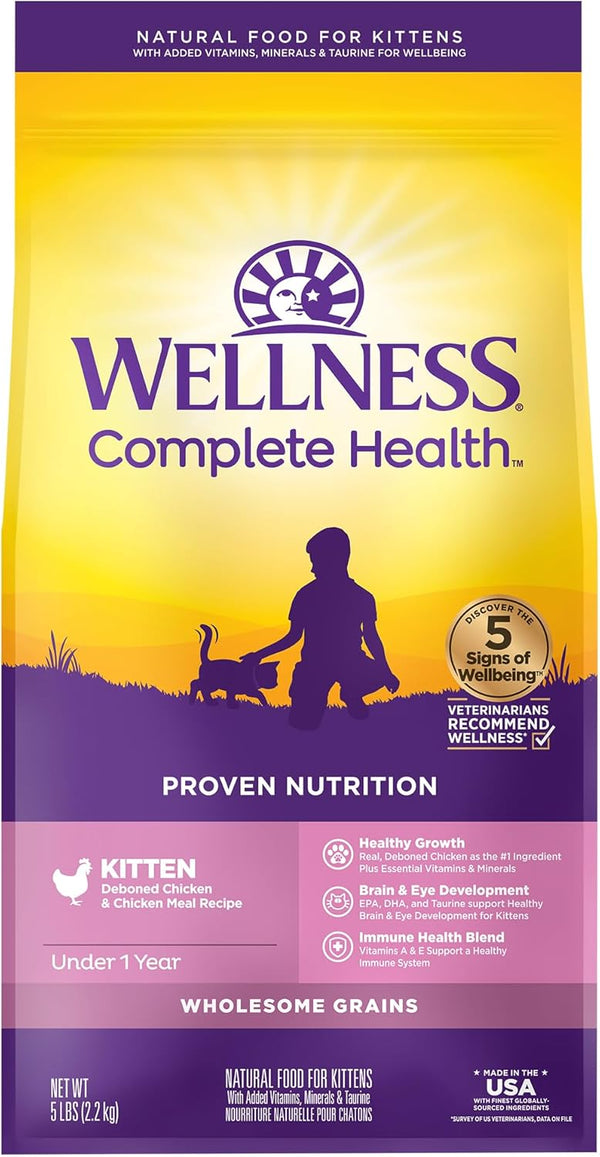 Wellness Complete Health Natural Dry Kitten Food with Wholesome Grains, Made in USA with Real Meat (Kitten, Chicken