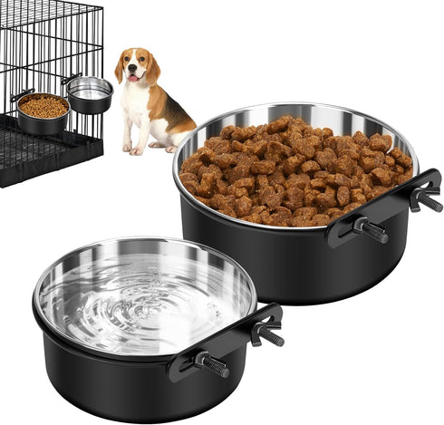 2 Pack No Spill Dog Crate Water Bowls, Hanging Stainless Steel Bowls for Pet Cage Accessories