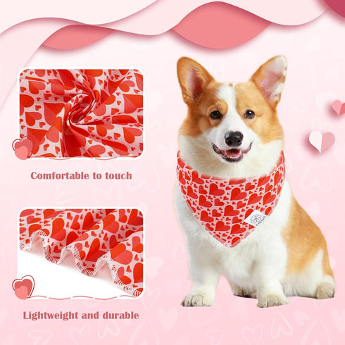 Set E-Clover Mother's Day Heart Dog Bandanas & Matching Scrunchie Cute Girl Dog Scarf Bibs Pet Bandana with Bow Tie