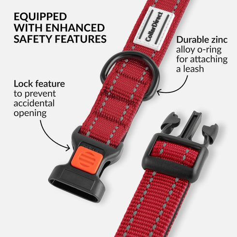 Reflective Dog Collar for Small, Medium, Large Dogs - CollarDirect with Quick Release Buckle, Nylon (10-13 Inch, Red)