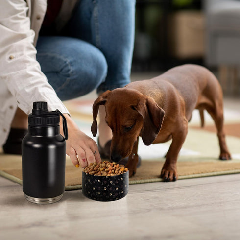 AGH Dog Water Bottle, 32oz Portable Bottle with Detachable Bowl for Food Feeding, Stainless Steel for Travel (Black)