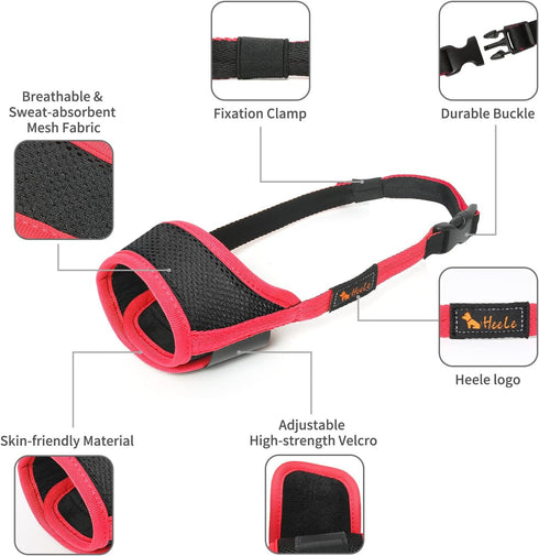 HEELE Dog Muzzle, Soft Nylon Anti Biting Barking Chewing, Air Mesh Breathable Adjustable Loop Muzzle for Small Medium
