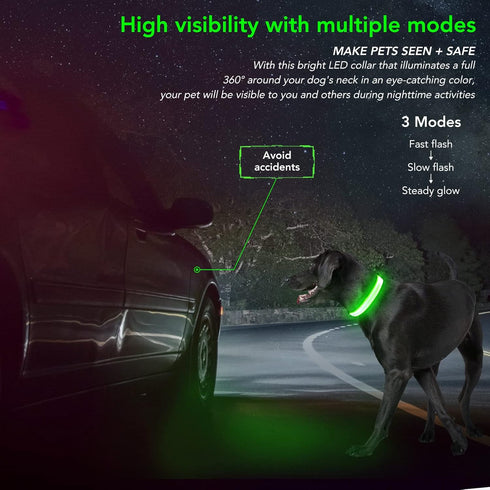 Light Up Dog Collar, Adjustable LED Rechargeable Waterproof for Night Walking, Glow in The Dark for Medium Large Dogs