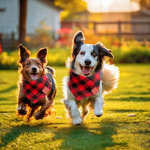 Buffalo Plaid Dog Bandanas 1 Pack, Red Flannel Triangle Bibs Scarfs for Small Medium Large Dogs and Cats, Washable
