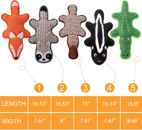 Eneston 5 Pack No Stuffing Squeaky Dog Toys for Large Dogs - Interactive Durable Plush Chew Toy with Crinkle Paper