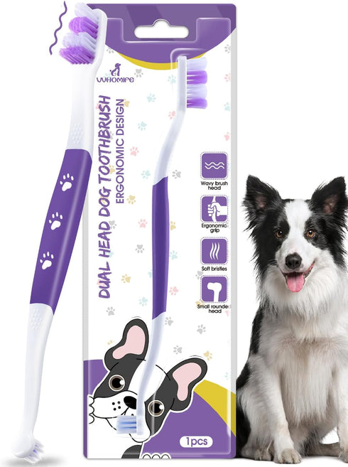 Dog Toothbrush Newly Upgraded Dual-Head Design with 60 Wavy BristlesGently Surrounds Teeth