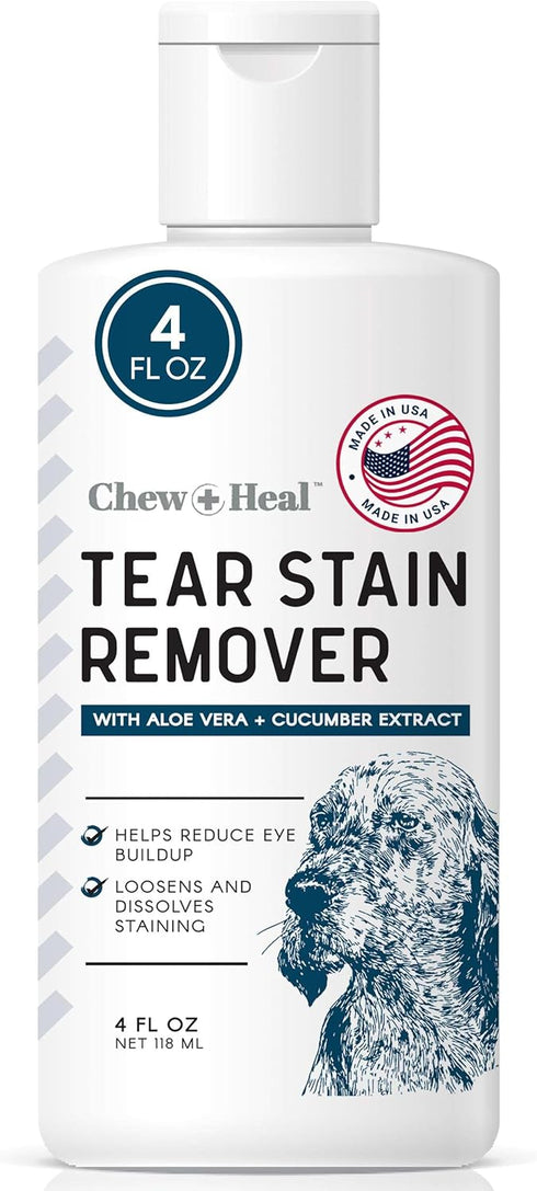Tear Stain Remover for Dogs and Cats - 4 oz Solution to Dissolve Eye Buildup, Reduces Staining with Aloe Vera