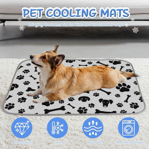 Generic 28" X22" Cooling Mat for Cats Dogs Ice Silk Cooling Mat Dogs Animal Paw Bone Design Dog Beds for Small Washable