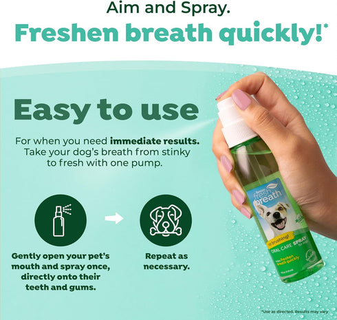 TropiClean Fresh Breath Oral Care Spray for Dogs & Cats | Dog Breath Spray | Mint Breath Freshener, 4 oz
